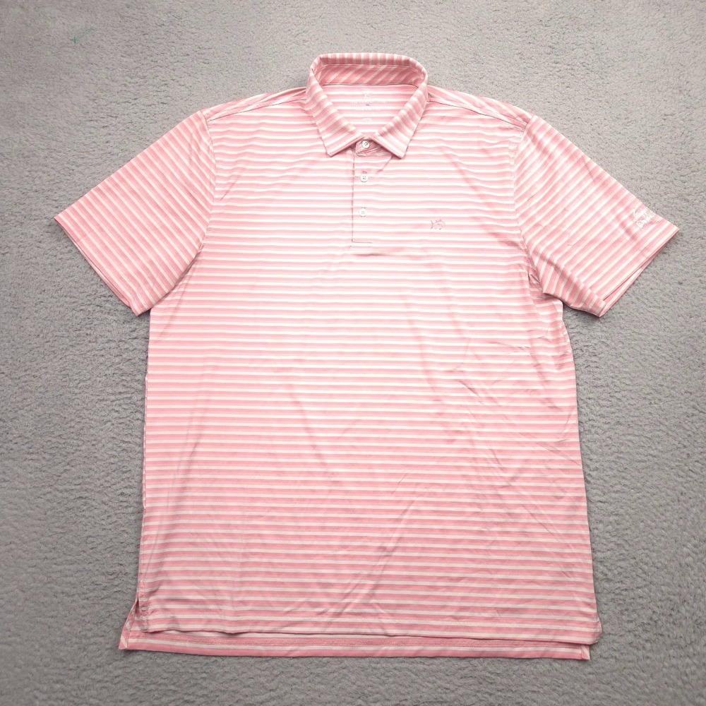 Southern Tide brrr T3 Performance Polo Men XL Pink White Stripe Wild Dunes